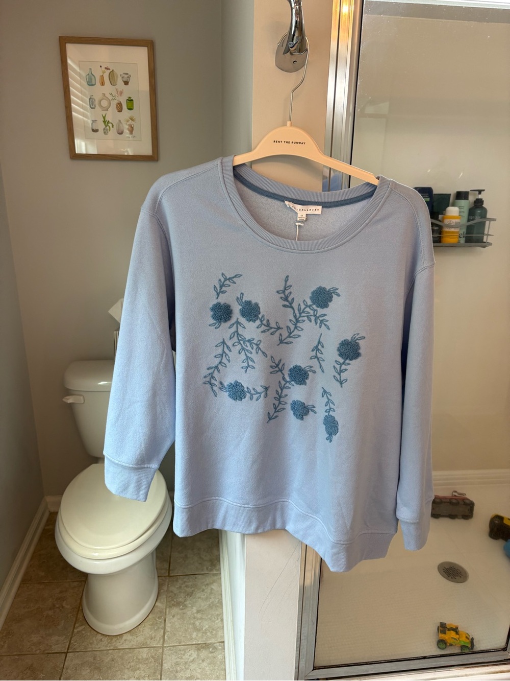 Jane + Delancey Women's 1X Blue Floral Embroidered Sweatshirt Pullover NWT